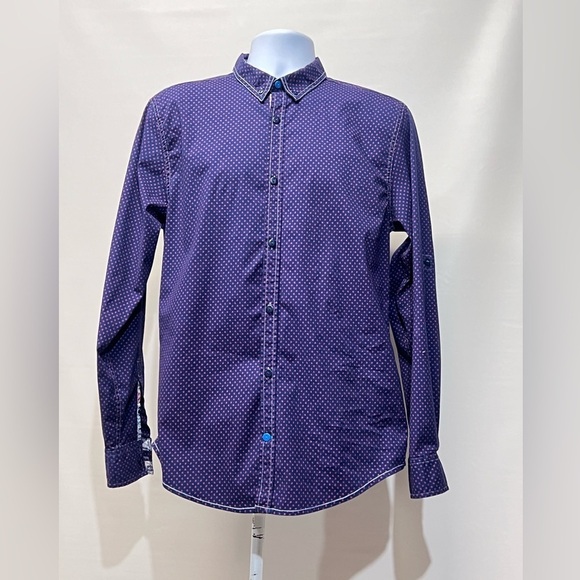 TRANQUILITY MAYHEM Men’s navy and pink print long sleeve shirt‎ size L. - Picture 6 of 14